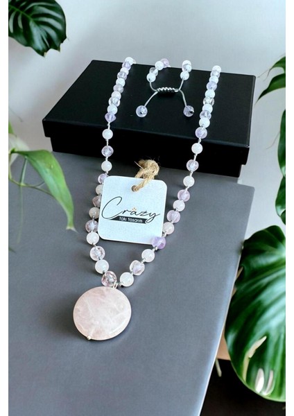 Lavender Amethyst & Rose Quartz Doğaltaş Uzun Kadın Kolyesi 60-70 cm fiyatları