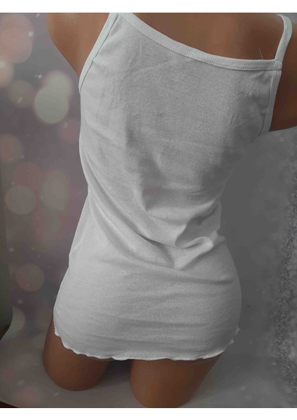 Beyaz Ip Askılı Ribana Kadın Rahat Kullanışlı %100 Cotton Atlet fırsatları