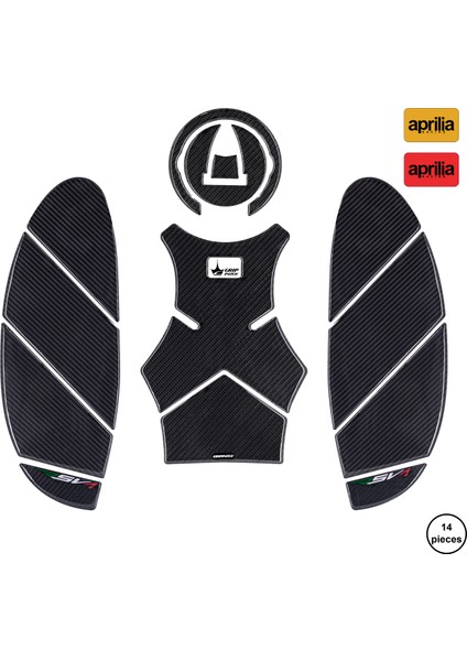 Aprilia Rsv4 2024 ile Uyumlu Kaydırmaz 6d Karbon 14 Parça Tank Pad Seti GC46