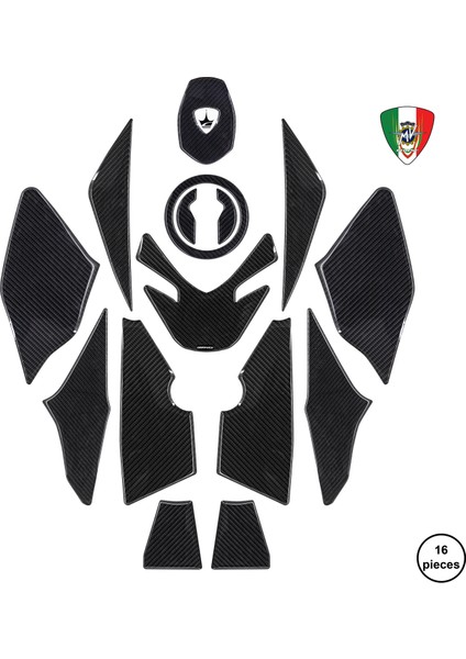 Mv Agusta Turismo Veloce ile Uyumlu Kaydırmaz 6d Karbon 16 Parça Tank Pad Seti GC38