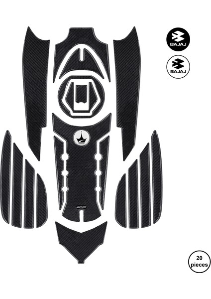 Pulsar Ns 200 2024 ile Uyumlu Kaydırmaz 6d Karbon 20 Parça Tank Pad Seti GC36