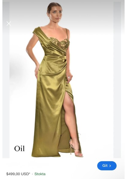 Yeşil Haki Büstiyer Yırtmaçlı Abiye Elbise