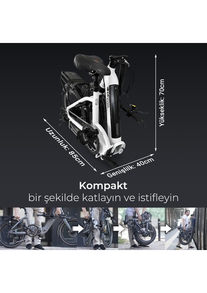 Katlanabilir Elektrikli Bisiklet B13 | Pedelec Beyaz | Güçlü 36V 11.5AH 45NM |samsung Batarya | 20" modelleri