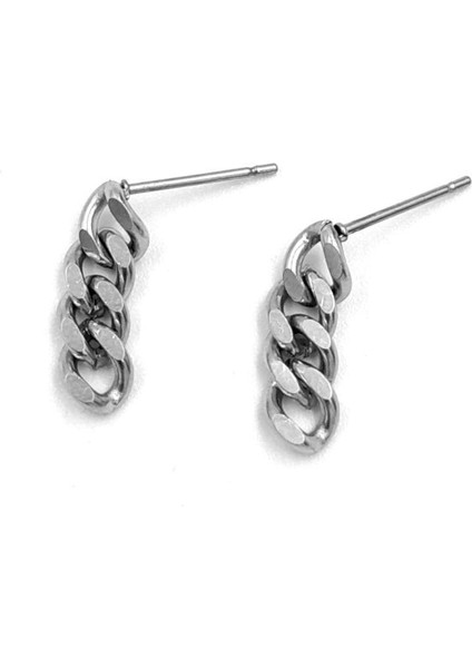 Gümüş Renk Sallantılı Zincir Çelik Küpe