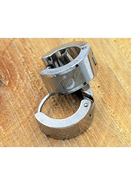 Çelik Gümüş Renk Ayyıldızlı Unisex Çift Küpe