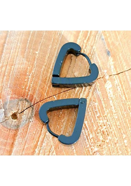 Çelik Üçgen Siyah Unisex Küpe