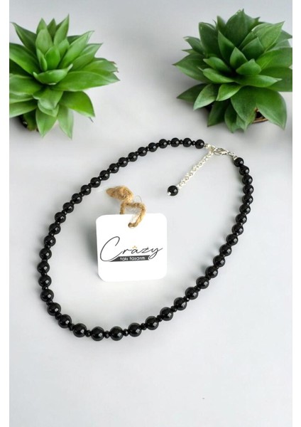 6 mm Hakiki Oniks Doğaltaş 925 Ayar Gümüş Kadın Kolye