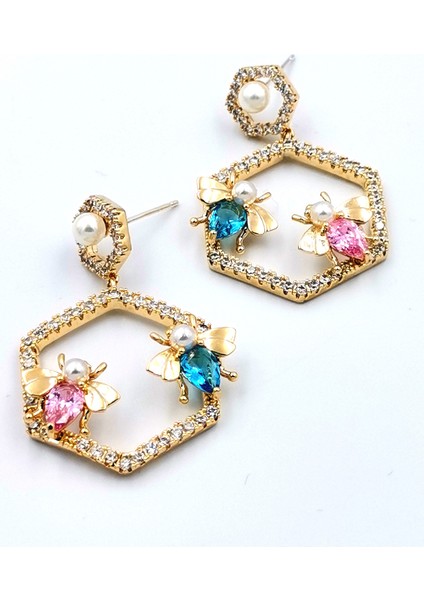 El Işçiliği Ithal Lüks Zirkon Taşlı Renkli Küpe