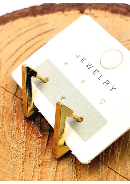 316 L Çelik Gold Renk Üçgen Figürlü Küpe