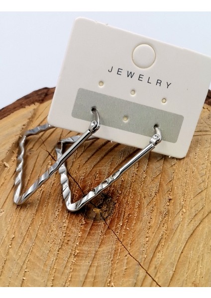 316 L Çelik Gümüş Renk Üçgen Figürlü Küpe Çap 3 x 2,5 cm