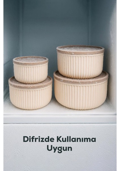 4 Parça Saklama Kabı Seti Yuvarlak Çizgili Krem - 2.5l 1.5l 0.80L 0.45L - modelleri