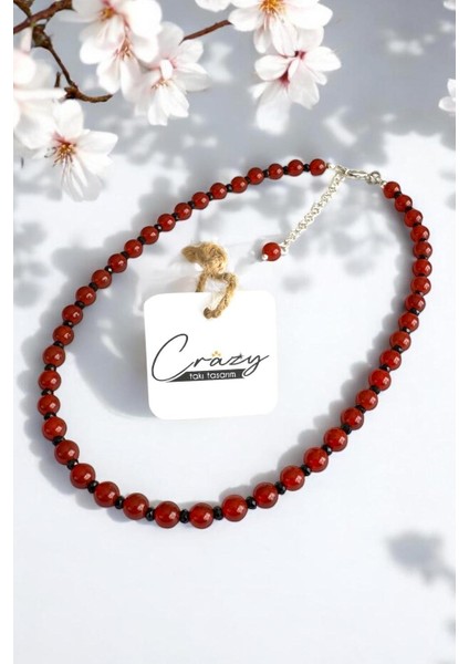 6 mm Hakiki Akik & Oniks Doğaltaş 925 Ayar Gümüş Kadın Kolye