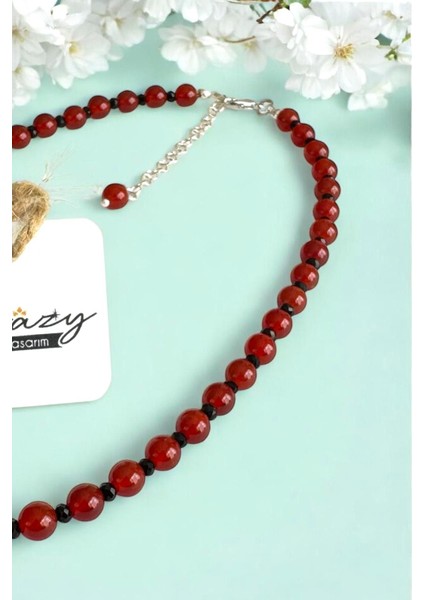 6 mm Hakiki Akik & Oniks Doğaltaş 925 Ayar Gümüş Kadın Kolye modelleri