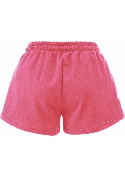 Kadın Pamuklu Pembe Beli Ipli Şort Günlük Basic Regular Fit Cepli Normal Bel Rahat Esnek 2 Iplik Ev Şortu