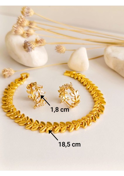 Küpe Halka ve Bileklik Zirkon Taş Altın Kaplama 316 L Çelik 2'li Set + Hediye Paket modelleri