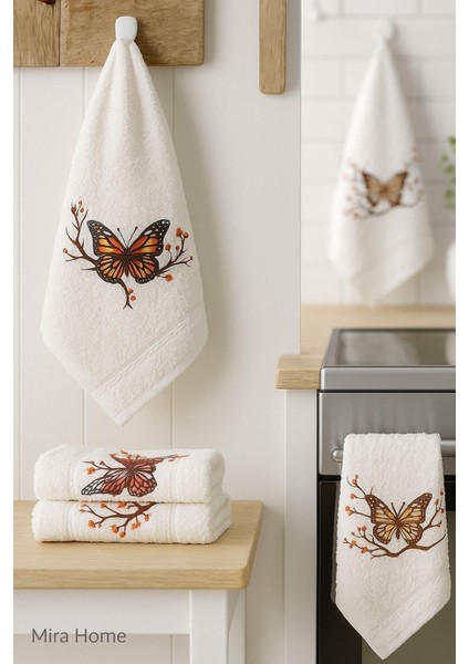 3 Lü Kelebek Baskılı Pamuklu Mutfak Havlusu 30 x 50 cm