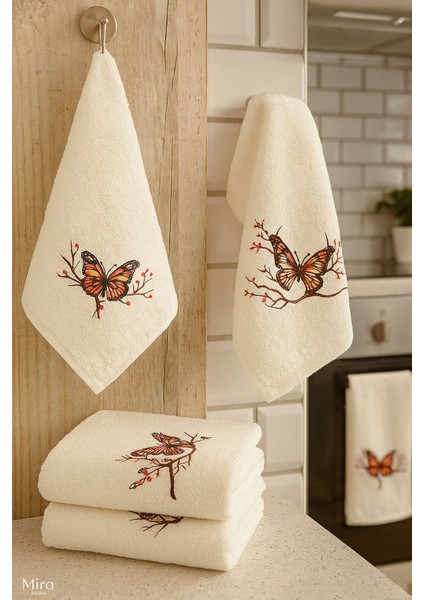 3 Lü Kelebek Baskılı Pamuklu Mutfak Havlusu 30 x 50 cm fiyatları