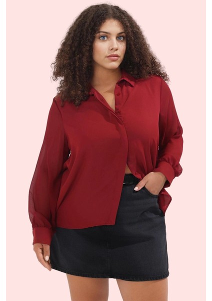 Kadın Şifon Dokuma Uzun Kollu Gömlek Büyük Beden Günlük Şıklık Hafta Sonu Kaliteli Malzeme