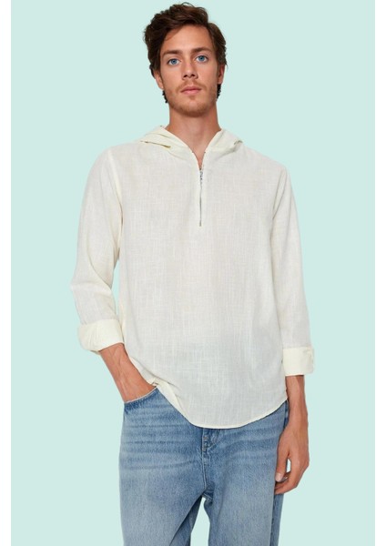 Erkek Pamuk Regular Fit Gömlek; Kapüşonlu Fermuarlı Günlük Stil Yaz Aylarının Vazgeçilmezi