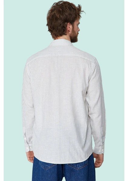 Erkek Casual Keten Karışımlı Çizgili Gömlek Regular Fit Yaka Uzun Kollu Yaz Aylarının Vazgeçilmezi modelleri