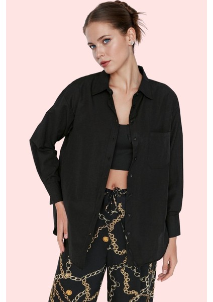 Kadın Pamuklu Dokuma Gömlek; Gömlek Yaka Düğmeli Uzun Kol Cepsiz Casual Yaz Aylarının Vazgeçilmezi