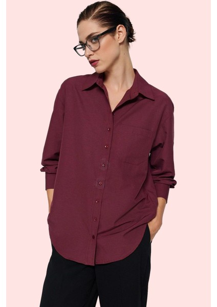 Kadın Pamuklu Dokuma Gömlek; Gömlek Yaka Düğmeli Uzun Kol Cepsiz Casual Yaz Aylarının Vazgeçilmezi