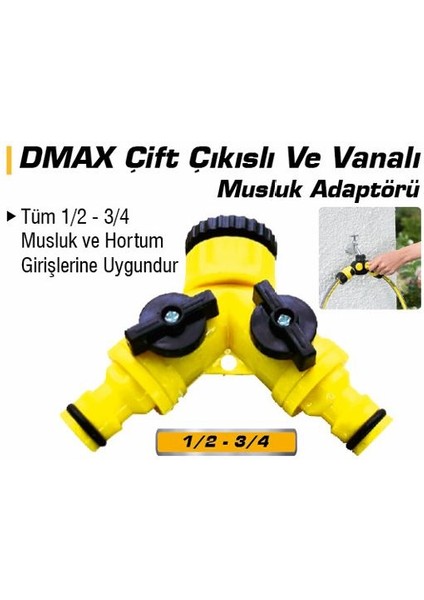 DMX4279 Çıftlı ve Vanalı Musluk Adaptörü 1/2 - 3/4