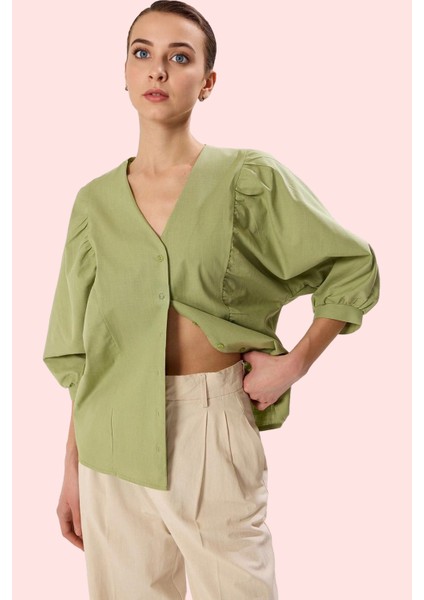 Kadın Pamuklu Regular Gömlek V Yaka Basic Günlük ve Iş Hayatı Hafta Sonu Dayanıklı Malzeme