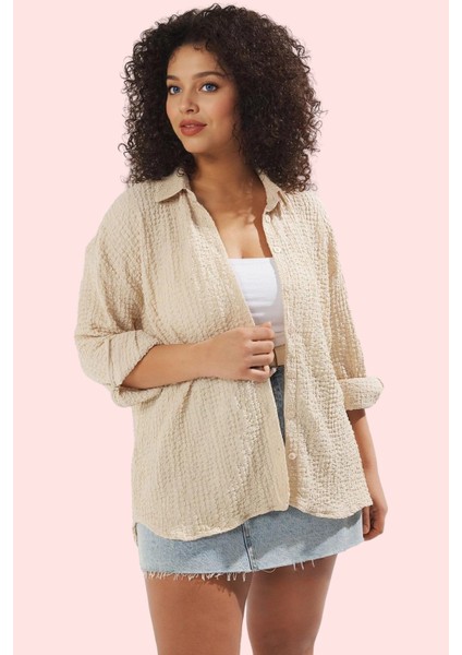 Kadın Dokulu Örme Kumaş Uzun Kollu Gömlek Regular Fit Günlük Şıklık Yaz Aylarının Vazgeçilmezi
