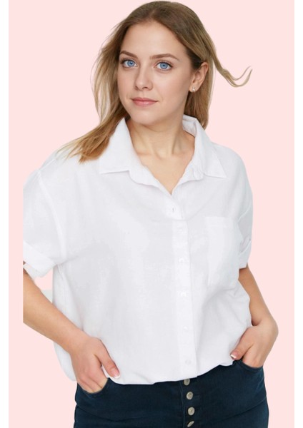 Kadın Kısa Kollu Gömlek Relaxed Kalıp Dokuma Kumaş Casual Yazlık Yaz Aylarının Vazgeçilmezi fiyatları