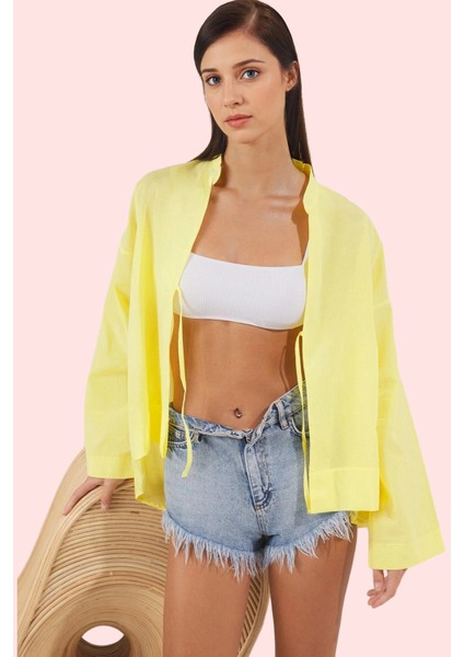 Kadın Pamuk Dokuma Vual Gömlek Truvakar Kol Düz Desen Yazlık Plaj Giysisi Günlük Kombinler