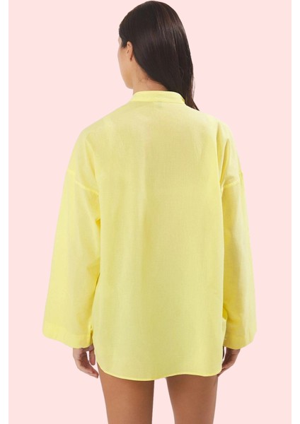 Kadın Pamuk Dokuma Vual Gömlek Truvakar Kol Düz Desen Yazlık Plaj Giysisi Günlük Kombinler modelleri