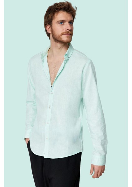 Erkek Pamuklu Gömlek Düğmeli Slim Fit Keten Görünümlü Iş ve Günlük Yaz Aylarının Vazgeçilmezi fiyatları