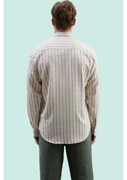 Erkek Basic Siluet Uzun Kollu Çizgili Gömlek Keten Karışımlı Rahat Günlük Kombinler Hafta Sonu fiyatları