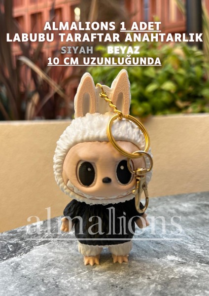 Siyah Beyaz 10 cm Labubu Figürü - Çanta Charm – Çanta Süsü - Charm - Anahtarlık