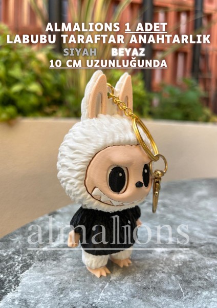 Siyah Beyaz 10 cm Labubu Figürü - Çanta Charm – Çanta Süsü - Charm - Anahtarlık modelleri