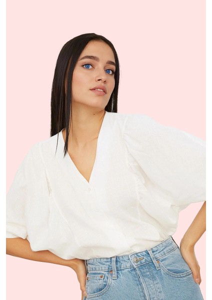 Kadın Pamuklu Regular Gömlek V Yaka Basic Günlük ve Iş Hayatı Hafta Sonu Dayanıklı Malzeme