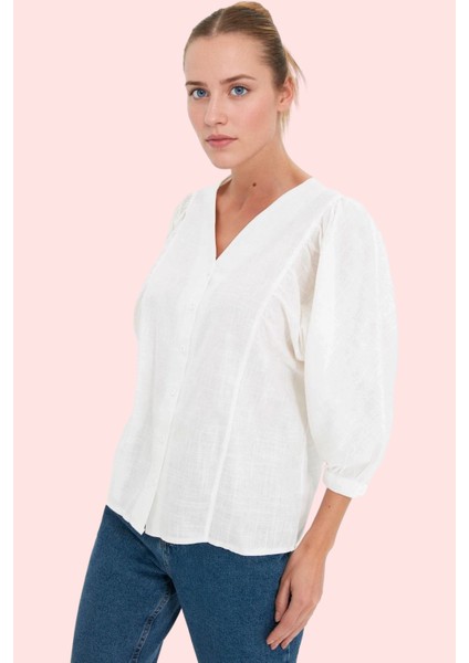 Kadın Pamuklu Regular Gömlek V Yaka Basic Günlük ve Iş Hayatı Hafta Sonu Dayanıklı Malzeme modelleri