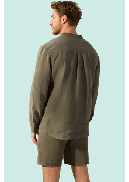 Erkek Keten Uzun Kollu Gömlek Oversize Fit Hakim Yaka Rahat Günlük Yaz Aylarının Vazgeçilmezi modelleri