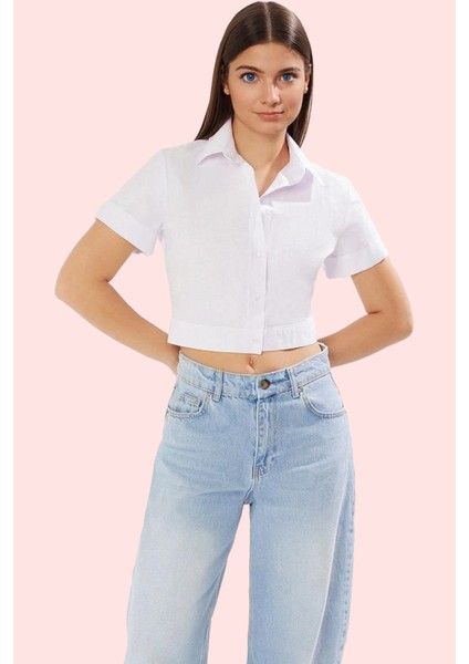 Kadın Düz Dokuma Crop Gömlek Sırt Bağcıklı Fitted Günlük ve Özel Günler Yaz Aylarının Vazgeçilmezi fiyatları