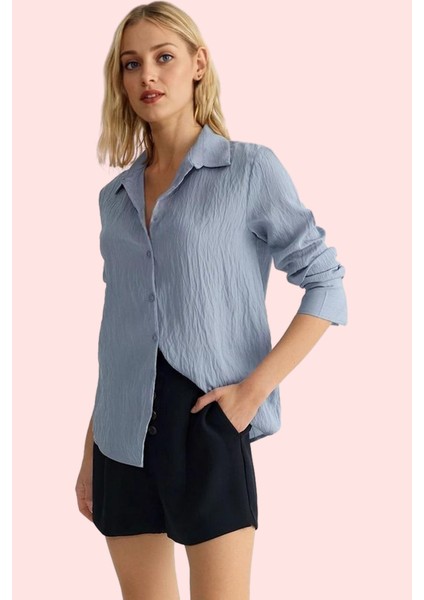Kadın Basic Siluet Çizgili Uzun Kollu Dokuma Gömlek Rahat Günlük Stil Yaz Aylarının Vazgeçilmezi fiyatları
