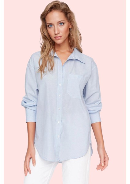 Kadın Pamuklu Dokuma Gömlek; Gömlek Yaka Düğmeli Uzun Kol Cepsiz Casual Yaz Aylarının Vazgeçilmezi fiyatları