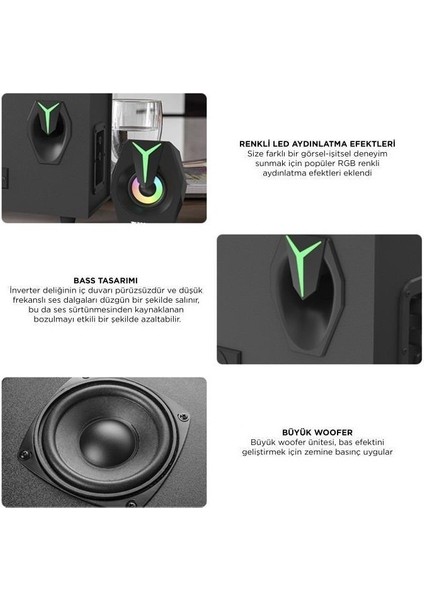 D37 Siyah Bluetooth Hoparlör 2in1 Subwoofer Rgb Işıklı Bilgisayar Hoparlörü Speaker modelleri