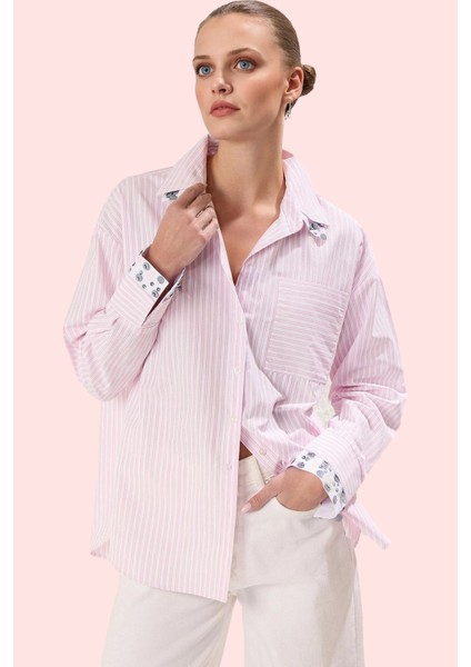 Kadın Pamuklu Çizgili Oversize Gömlek; Rahat Kesim Uzun Kollu Günlük Stil Kaliteli Malzeme