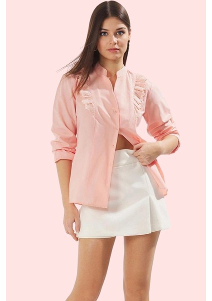 Kadın Düz Desenli Uzun Kollu Gömlek Dantel Detaylı Rahat Günlük Kullanım Dayanıklı Malzeme fiyatları