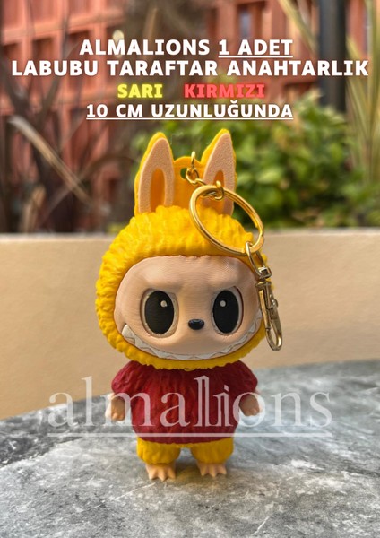 Sarı Kırmızı 10 cm Labubu Figürü - Çanta Charm – Çanta Süsü - Charm - Anahtarlık