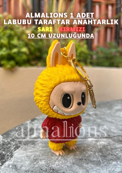 Sarı Kırmızı 10 cm Labubu Figürü - Çanta Charm – Çanta Süsü - Charm - Anahtarlık modelleri