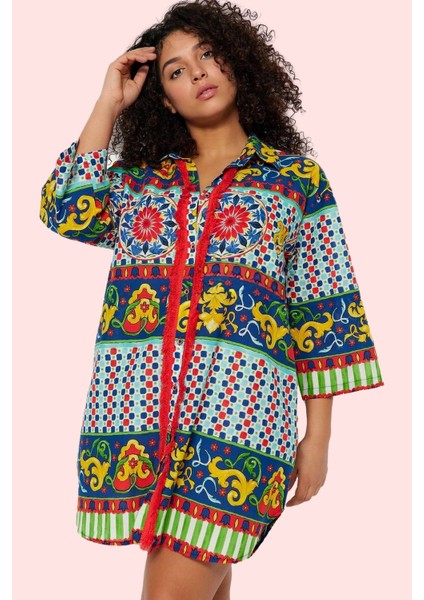 Kadın Pamuklu Dokuma Plaj Gömleği Etnik Desenli Regular Kalıp Yazlık Yaz Aylarının Vazgeçilmezi fiyatları