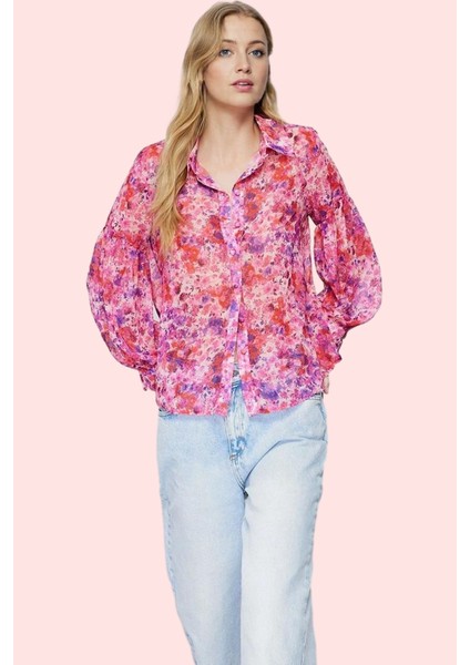 Kadın Şifon Gömlek Çiçek Desenli Balon Kol Günlük ve Iş Hayatı Hafta Sonu Kaliteli Malzeme fiyatları