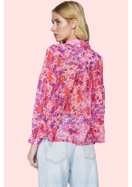 Kadın Şifon Gömlek Çiçek Desenli Balon Kol Günlük ve Iş Hayatı Hafta Sonu Kaliteli Malzeme modelleri